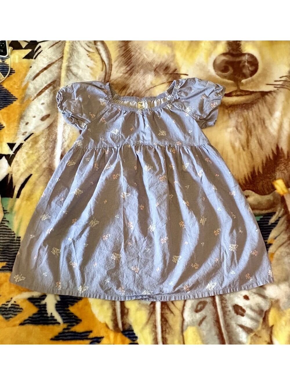 Oshkosh Girls Blue Floral Fit & Flare Puff Sleeve Dress Size 6-7